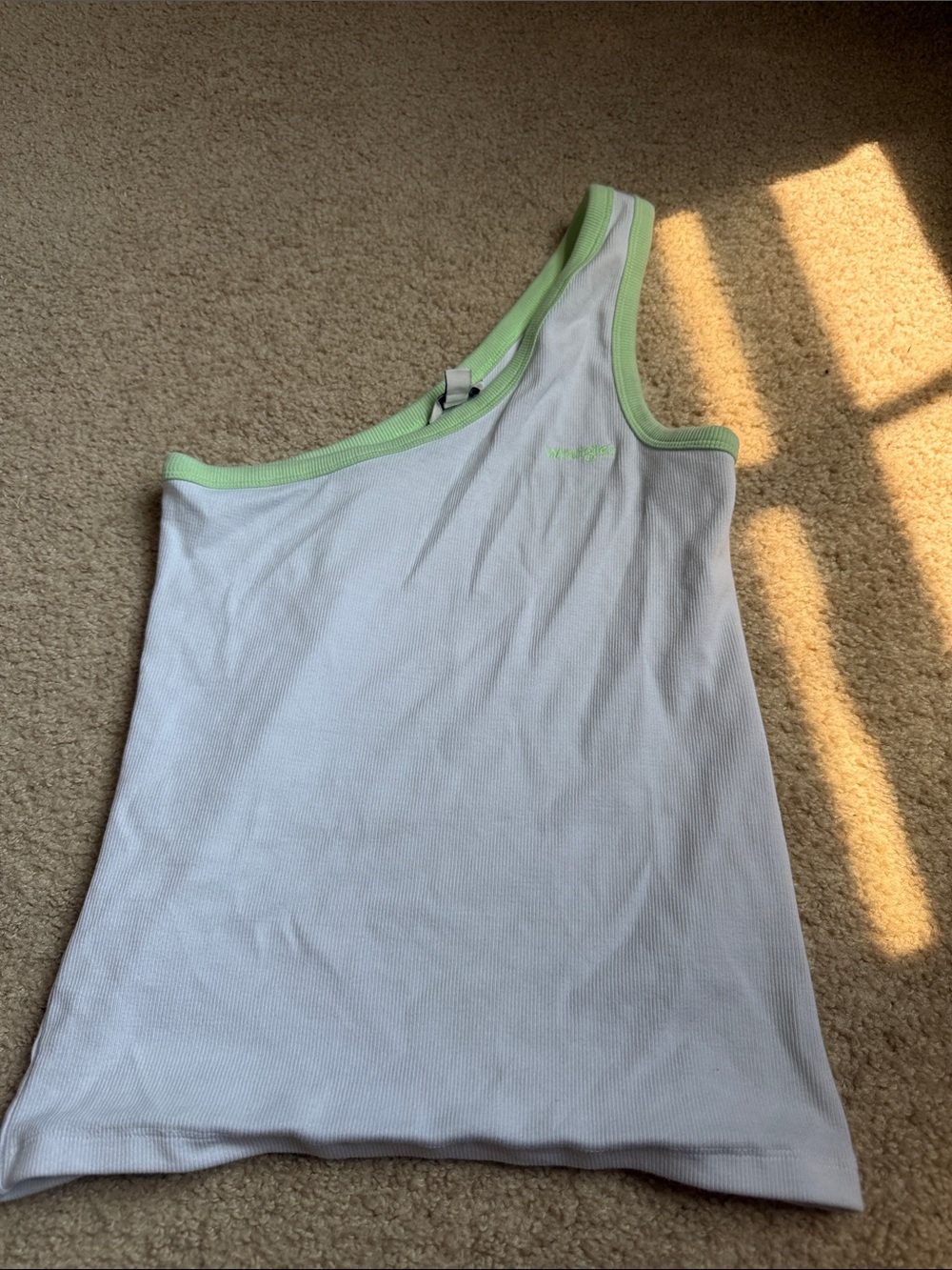 Wrangler White One-Shoulder Tank with Lime Trim